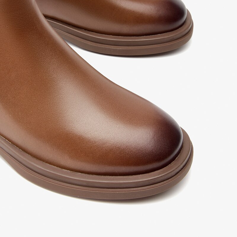 BeauToday Γυναικείες Μπότες Γνήσια Γυναικεία Μποτάκια Chelsea Στρογγυλά Λάστιχα Vintage Γυναικεία Παπούτσια 