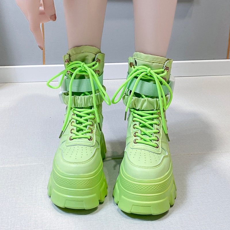 Rimocy Punk Chunky Πλατφόρμα Μοτοσικλέτας Γυναικείες Μπότες με κορδόνια Χοντρό κάτω μέρος Γυναικεία Γυναικεία γοτθικά παπούτσια για φθινόπωρο