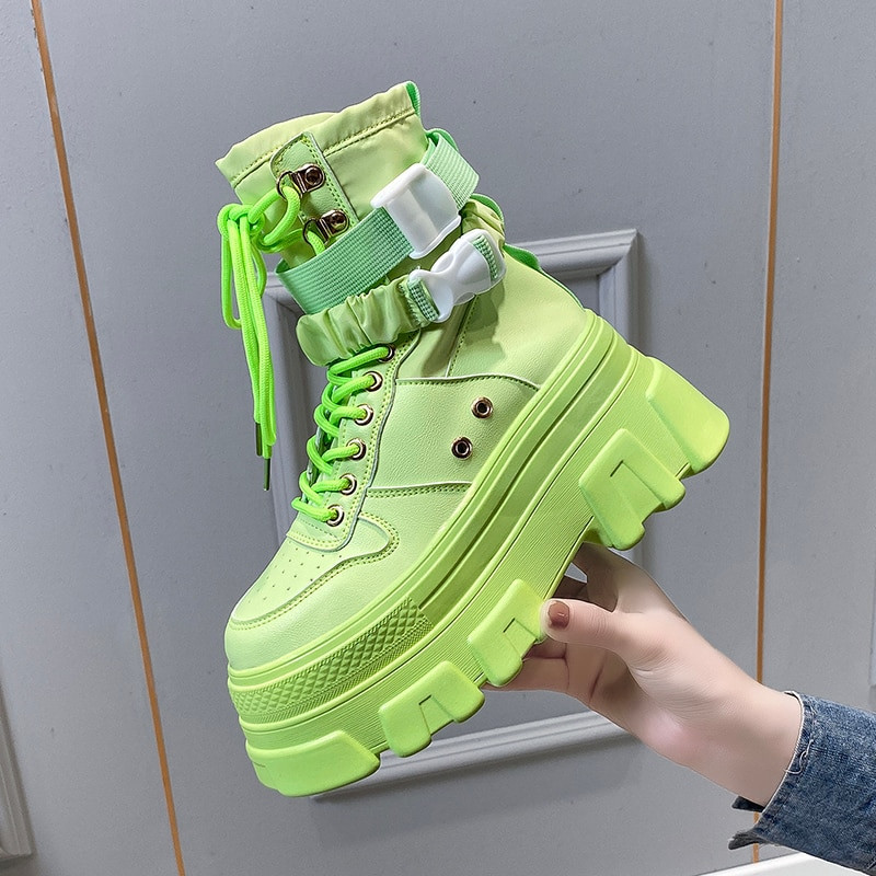 Rimocy Punk Chunky Πλατφόρμα Μοτοσικλέτας Γυναικείες Μπότες με κορδόνια Χοντρό κάτω μέρος Γυναικεία Γυναικεία γοτθικά παπούτσια για φθινόπωρο