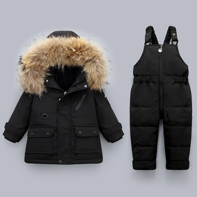 2gab apģērbu komplekts zēniem ziemas dūnu jaka Baby Girl apģērbi kombinezons bērniem Biezs Silts mētelis parka mētelis bērnu sniega kostīms