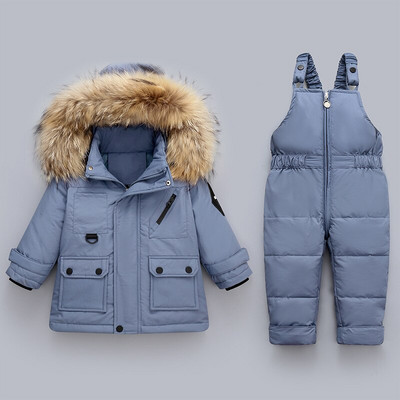 2gab apģērbu komplekts zēniem ziemas dūnu jaka Baby Girl apģērbi kombinezons bērniem Biezs Silts mētelis parka mētelis bērnu sniega kostīms