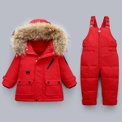2gab apģērbu komplekts zēniem ziemas dūnu jaka Baby Girl apģērbi kombinezons bērniem Biezs Silts mētelis parka mētelis bērnu sniega kostīms