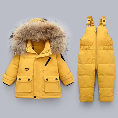 2gab apģērbu komplekts zēniem ziemas dūnu jaka Baby Girl apģērbi kombinezons bērniem Biezs Silts mētelis parka mētelis bērnu sniega kostīms