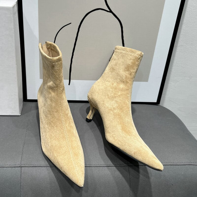 SUOJIALUN 2023 Winter New Candy Color Γυναικείες μπότες Μόδα με μυτερό φερμουάρ πίσω Γυναικείες κομψές κοντές μπότες Chelsea Bota