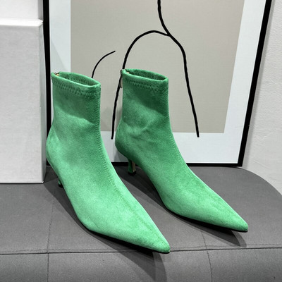 SUOJIALUN 2023 Winter New Candy Color Γυναικείες μπότες Μόδα με μυτερό φερμουάρ πίσω Γυναικείες κομψές κοντές μπότες Chelsea Bota