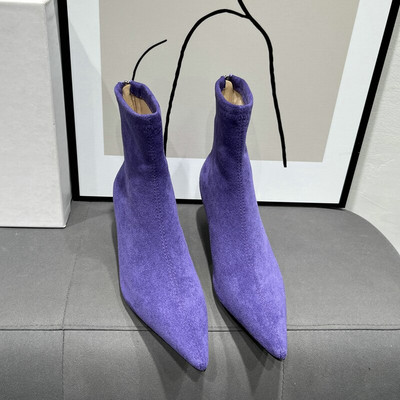 SUOJIALUN 2023 Winter New Candy Color Γυναικείες μπότες Μόδα με μυτερό φερμουάρ πίσω Γυναικείες κομψές κοντές μπότες Chelsea Bota