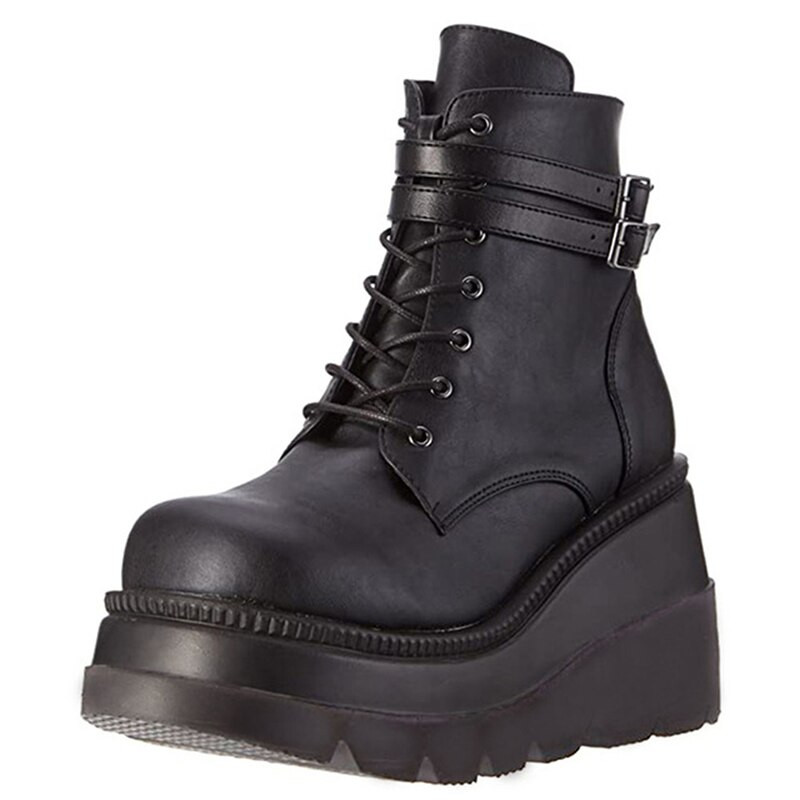 Nova moda, crne čizme s ravnim prstima u europskom stilu, crne čizme na vezanje, ženske lakirane cipele s platformom