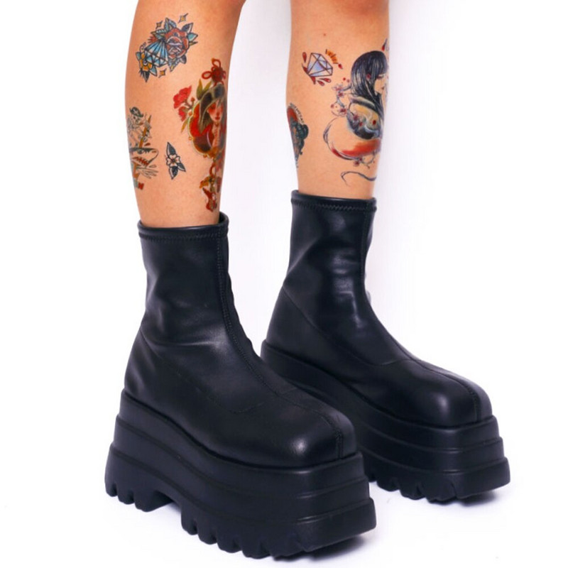 GIGIFOX Γυναικεία Πλατφόρμα Χονδρό Τακούνι Μοτοσικλέτας Μποτάκια Γυναικεία Μποτάκια Μόδα Punk Gothic Casual Φθινοπωρινά παπούτσια Κοντές μπότες