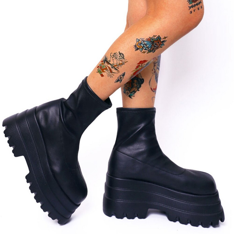 GIGIFOX Γυναικεία Πλατφόρμα Χονδρό Τακούνι Μοτοσικλέτας Μποτάκια Γυναικεία Μποτάκια Μόδα Punk Gothic Casual Φθινοπωρινά παπούτσια Κοντές μπότες