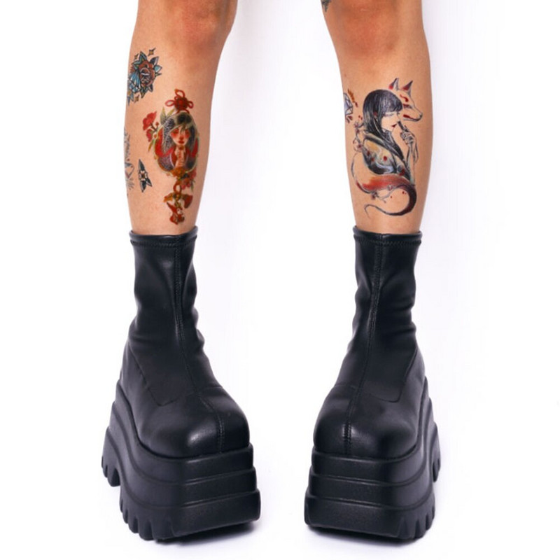 GIGIFOX Γυναικεία Πλατφόρμα Χονδρό Τακούνι Μοτοσικλέτας Μποτάκια Γυναικεία Μποτάκια Μόδα Punk Gothic Casual Φθινοπωρινά παπούτσια Κοντές μπότες