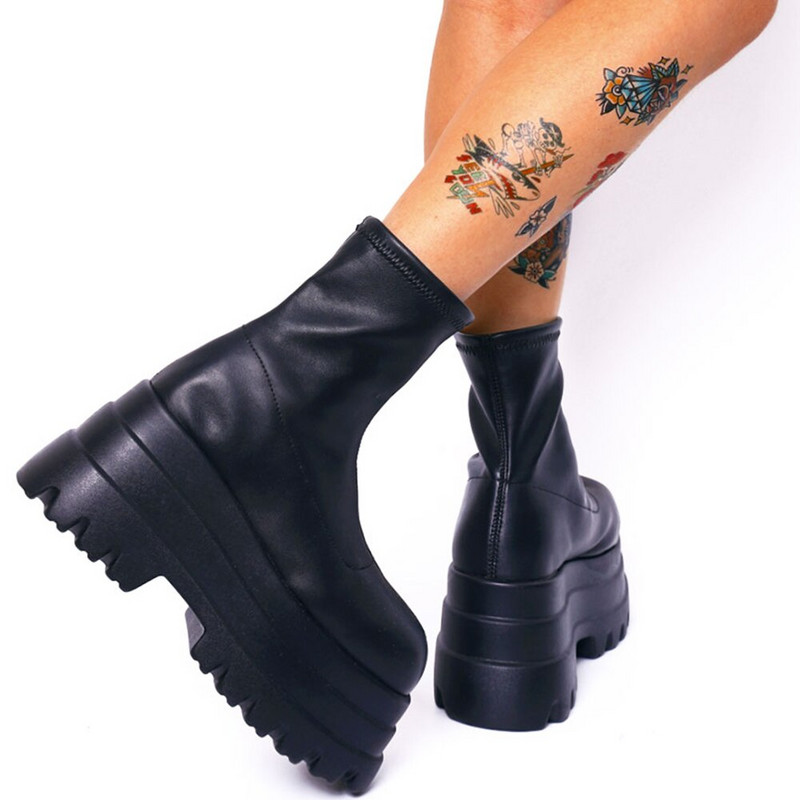 GIGIFOX Γυναικεία Πλατφόρμα Χονδρό Τακούνι Μοτοσικλέτας Μποτάκια Γυναικεία Μποτάκια Μόδα Punk Gothic Casual Φθινοπωρινά παπούτσια Κοντές μπότες