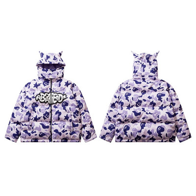 Ανδρικό μπουφάν Hip Hop Parka 2022 Streetwear Little Devil Designer Hood με επένδυση σακάκι Harajuku Χειμερινά χοντρά ζεστά ρούχα