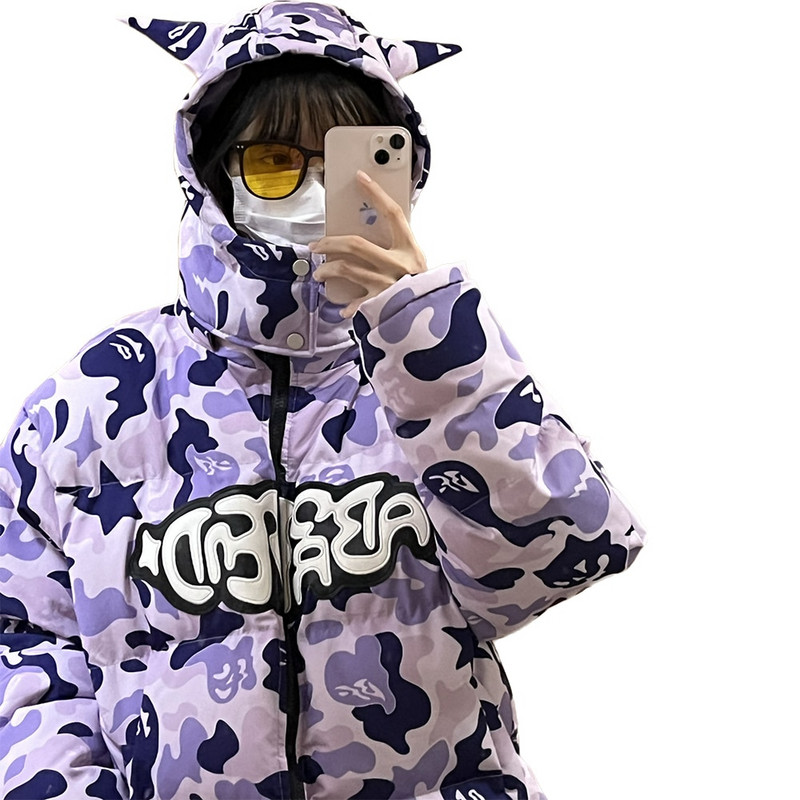 Ανδρικό μπουφάν Hip Hop Parka 2022 Streetwear Little Devil Designer Hood με επένδυση σακάκι Harajuku Χειμερινά χοντρά ζεστά ρούχα