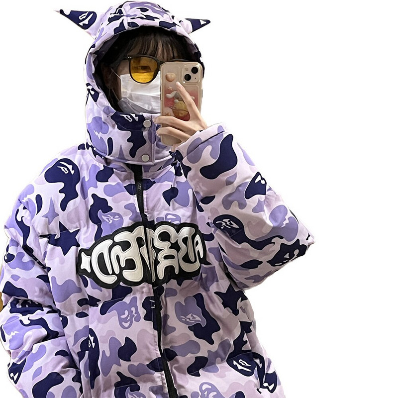 Ανδρικό μπουφάν Hip Hop Parka 2022 Streetwear Little Devil Designer Hood με επένδυση σακάκι Harajuku Χειμερινά χοντρά ζεστά ρούχα