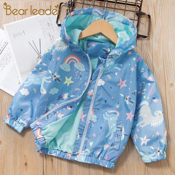 Bear Leader Girls Denim Coats Нова марка Пролетни детски якета Дрехи Карикатурно палто Бродерия Детско облекло за 3 8 години