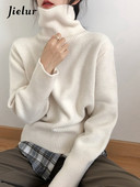 Jielur 2022 kašmira elegants bruņurupuča kakla sieviešu džemperis, mīksts trikotāžas pamata džemperis O kakla brīvs, silts sieviešu trikotāžas džemperis