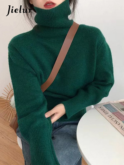 Jielur 2022 kašmira elegants bruņurupuča kakla sieviešu džemperis, mīksts trikotāžas pamata džemperis O kakla brīvs, silts sieviešu trikotāžas džemperis