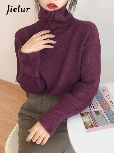 Jielur 2022 kašmira elegants bruņurupuča kakla sieviešu džemperis, mīksts trikotāžas pamata džemperis O kakla brīvs, silts sieviešu trikotāžas džemperis
