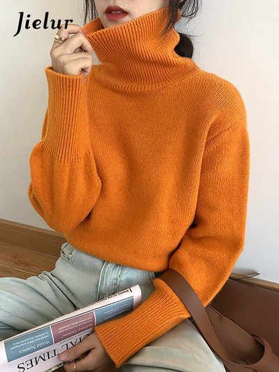 Jielur 2022 kašmira elegants bruņurupuča kakla sieviešu džemperis, mīksts trikotāžas pamata džemperis O kakla brīvs, silts sieviešu trikotāžas džemperis