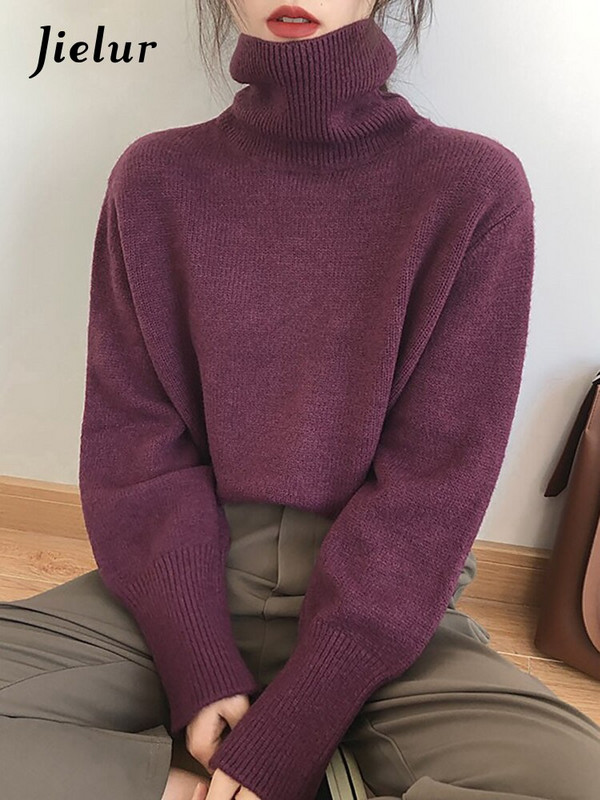 Jielur 2022 kašmira elegants bruņurupuča kakla sieviešu džemperis, mīksts trikotāžas pamata džemperis O kakla brīvs, silts sieviešu trikotāžas džemperis