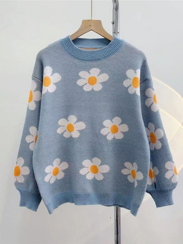 Elegáns virágos kötött pulóver női pulóverek téli alkalmi felsők női bő hosszú ujjú felsőruházat női pulóver Sueter Mujer