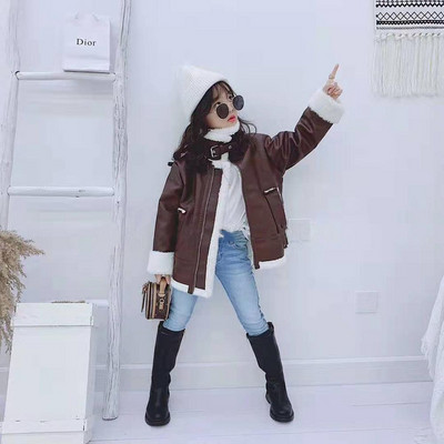 Νέο κοριτσίστικο μπουφάν Δερμάτινο Μοτοσικλέτα Παιδικά Παλτό Fleece Παιδικό Μπουφάν Χειμερινό Φθινόπωρο BT015