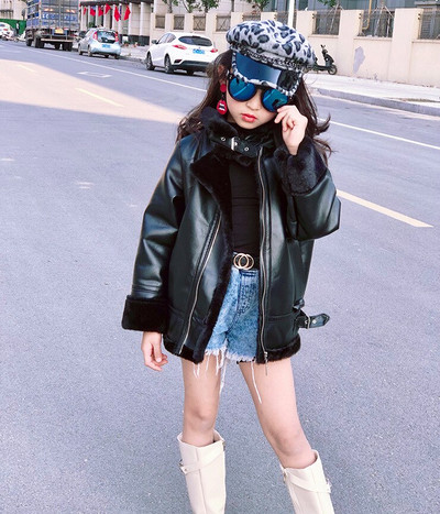 Νέο κοριτσίστικο μπουφάν Δερμάτινο Μοτοσικλέτα Παιδικά Παλτό Fleece Παιδικό Μπουφάν Χειμερινό Φθινόπωρο BT015