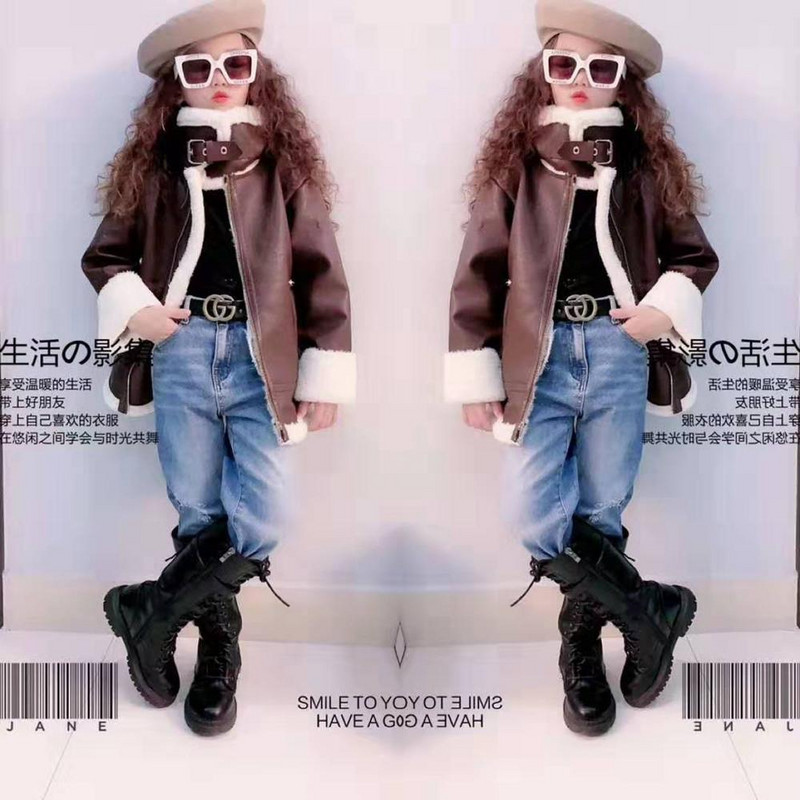 Νέο κοριτσίστικο μπουφάν Δερμάτινο Μοτοσικλέτα Παιδικά Παλτό Fleece Παιδικό Μπουφάν Χειμερινό Φθινόπωρο BT015