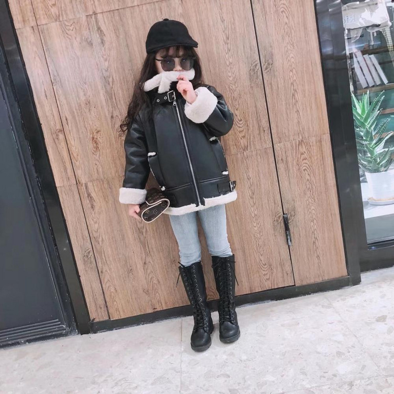 Νέο κοριτσίστικο μπουφάν Δερμάτινο Μοτοσικλέτα Παιδικά Παλτό Fleece Παιδικό Μπουφάν Χειμερινό Φθινόπωρο BT015