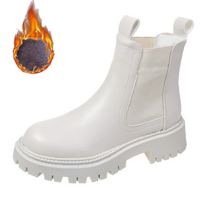 Φθινοπωρινές χειμερινές μπότες Chelsea Γυναικείες Πλατφόρμα Καφέ Μαύρο Μπεζ Λευκό Γυναικεία Μποτάκια Γυναικεία Δερμάτινα κοντά χοντρά γοτθικά παπούτσια πανκ