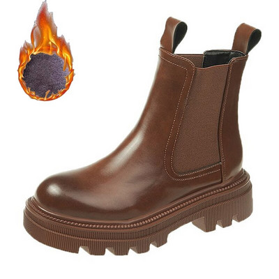 Φθινοπωρινές χειμερινές μπότες Chelsea Γυναικείες Πλατφόρμα Καφέ Μαύρο Μπεζ Λευκό Γυναικεία Μποτάκια Γυναικεία Δερμάτινα κοντά χοντρά γοτθικά παπούτσια πανκ