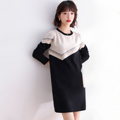 Jauna sieviešu džemperkleita rudens ziemas ikdienišķa modes stila adīšanas kleita ar garām piedurknēm, brīva pulovera trikotāža, melna sieviešu