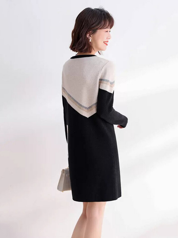 Jauna sieviešu džemperkleita rudens ziemas ikdienišķa modes stila adīšanas kleita ar garām piedurknēm, brīva pulovera trikotāža, melna sieviešu