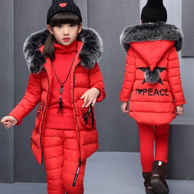 Κορίτσια Χειμερινό Σετ 3 τεμαχίων Μπουφάν Παιδικά Ρούχα για Ρωσία Γιλέκο Ζεστό τοπ βαμβακερό παντελόνι Παιδικά παλτό με γούνινο κοστούμι εξωτερικά ενδύματα