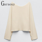 Garaouy 2022. gada jauns rudens sieviešu teksturēts brīvs viena vārda apkakles trikotāžas krekls sieviešu viengabalains džemperis, elegants džemperis