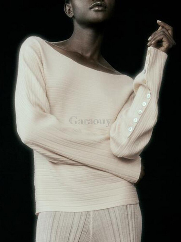 Garaouy 2022. gada jauns rudens sieviešu teksturēts brīvs viena vārda apkakles trikotāžas krekls sieviešu viengabalains džemperis, elegants džemperis