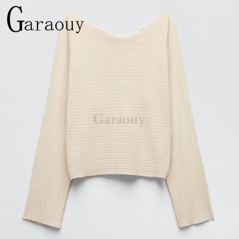 Garaouy 2022. gada jauns rudens sieviešu teksturēts brīvs viena vārda apkakles trikotāžas krekls sieviešu viengabalains džemperis, elegants džemperis