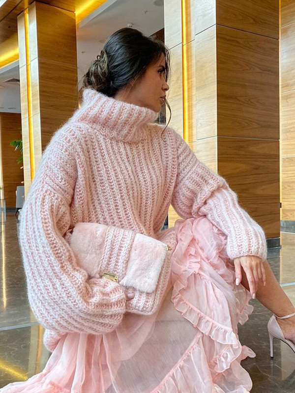 Tamborēts, 2022. gada džemperis ar augstu kakla izgriezumu sievietēm, biezs, masīvs lielizmēra džemperis rudens ziemas silti korejiešu eleganti sieviešu džemperi