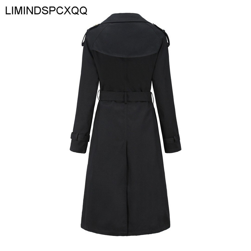 Crni trenčkot za žene 2022. Epolete Korejska odjeća Duga vjetrovka Proljeće Jesen Ženski remen na rever Tanak dugih rukava