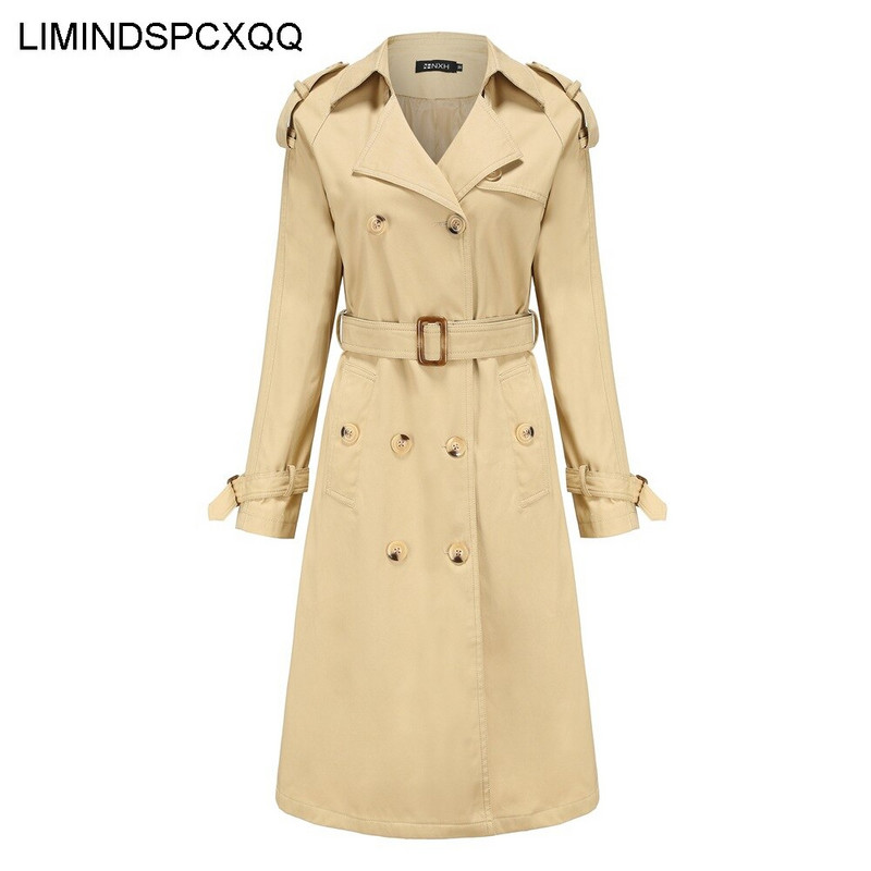 Crni trenčkot za žene 2022. Epolete Korejska odjeća Duga vjetrovka Proljeće Jesen Ženski remen na rever Tanak dugih rukava