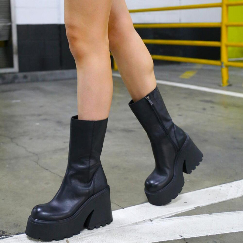 Platformas potīšu zābaki Sieviešu apavi Gothic Fashion Vidēja kājas potītes Sieviešu zābaki Sieviešu 2022. gada ziemas zīmola INS bezmaksas piegāde
