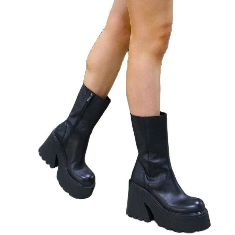 Platformas potīšu zābaki Sieviešu apavi Gothic Fashion Vidēja kājas potītes Sieviešu zābaki Sieviešu 2022. gada ziemas zīmola INS bezmaksas piegāde