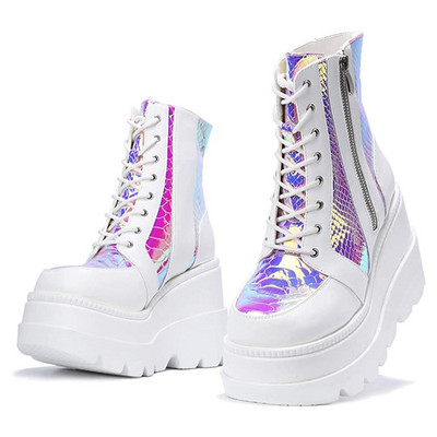 BONJOMARISA Πλατφόρμα χονδρικής Wedges γυναικείες μπότες μόδας πολύχρωμες πολύχρωμες μπότες με φερμουάρ Μάρκα Luxury Designer Footwear