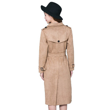 Fashion Buckskin Suede Trench Coats Γυναικείες Ανοιξιάτικες Φθινοπωρινές Μακριές Παλτό S-6XL Windbreaker Γυναικείο Διπλό Trench A2841