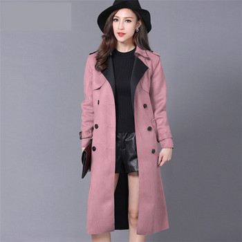 Fashion Buckskin Suede Trench Coats Γυναικείες Ανοιξιάτικες Φθινοπωρινές Μακριές Παλτό S-6XL Windbreaker Γυναικείο Διπλό Trench A2841