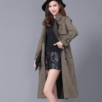 Fashion Buckskin Suede Trench Coats Γυναικείες Ανοιξιάτικες Φθινοπωρινές Μακριές Παλτό S-6XL Windbreaker Γυναικείο Διπλό Trench A2841