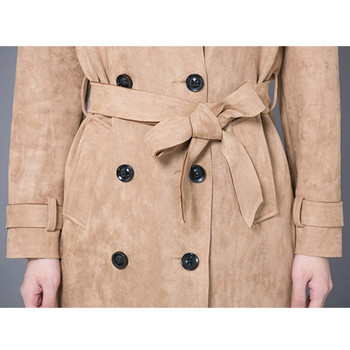 Fashion Buckskin Suede Trench Coats Γυναικείες Ανοιξιάτικες Φθινοπωρινές Μακριές Παλτό S-6XL Windbreaker Γυναικείο Διπλό Trench A2841