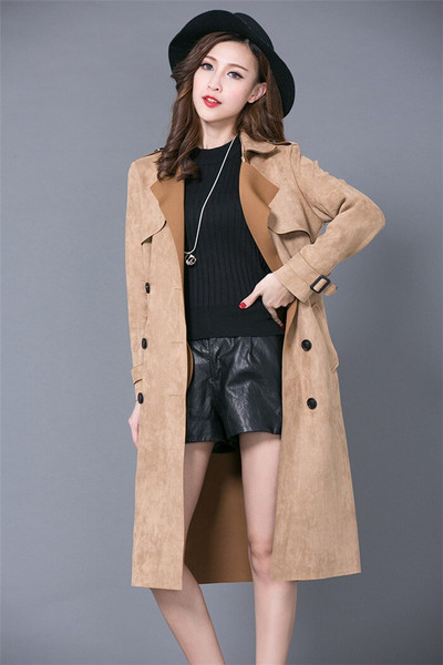 Modni trenč kaputi od jelenske kože, ženski dugi kaput proljeće jesen S-6XL, vjetrovka s dvostrukim kopčanjem A2841