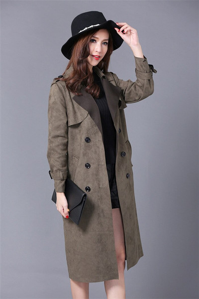 Modni trenč kaputi od jelenske kože, ženski dugi kaput proljeće jesen S-6XL, vjetrovka s dvostrukim kopčanjem A2841