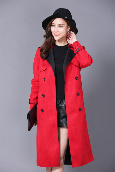 Modni trenč kaputi od jelenske kože, ženski dugi kaput proljeće jesen S-6XL, vjetrovka s dvostrukim kopčanjem A2841